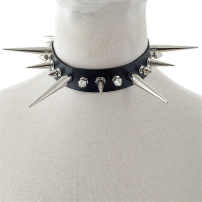 Long Spike Choker Punk Faux Leather Collar For Women & Men / Goth Necklace Accessories