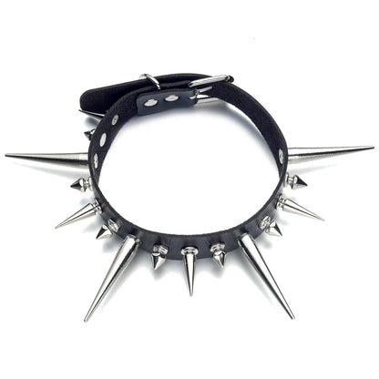 Long Spike Choker Punk Faux Leather Collar For Women & Men / Goth Necklace Accessories