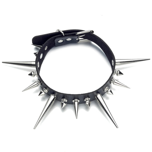Long Spike Choker Punk Faux Leather Collar For Women & Men / Goth Necklace Accessories