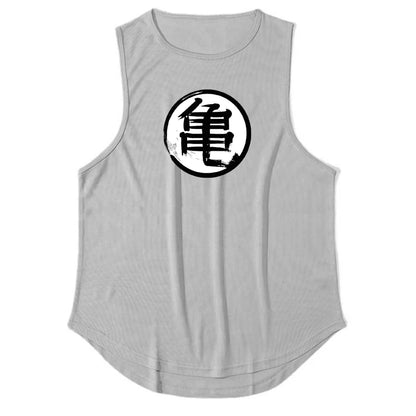 Japanese Turtle Script Printed Mens Gym Tank Top / Quick Dry Bodybuilding Tank Top