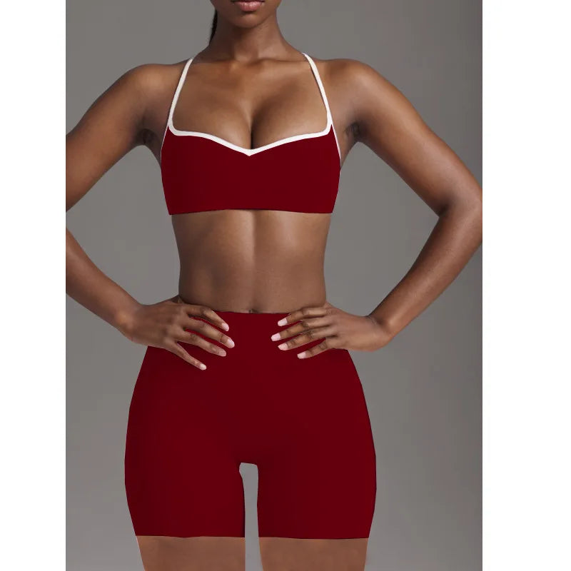 Women's Heart-Shaped High-Waisted Yoga Leggings & Cross-Strap Sports Bra Set (Victorious Ganymede Grind Leggings)