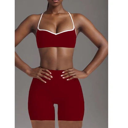 Women's Heart-Shaped High-Waisted Yoga Leggings & Cross-Strap Sports Bra Set (Victorious Ganymede Grind Leggings)