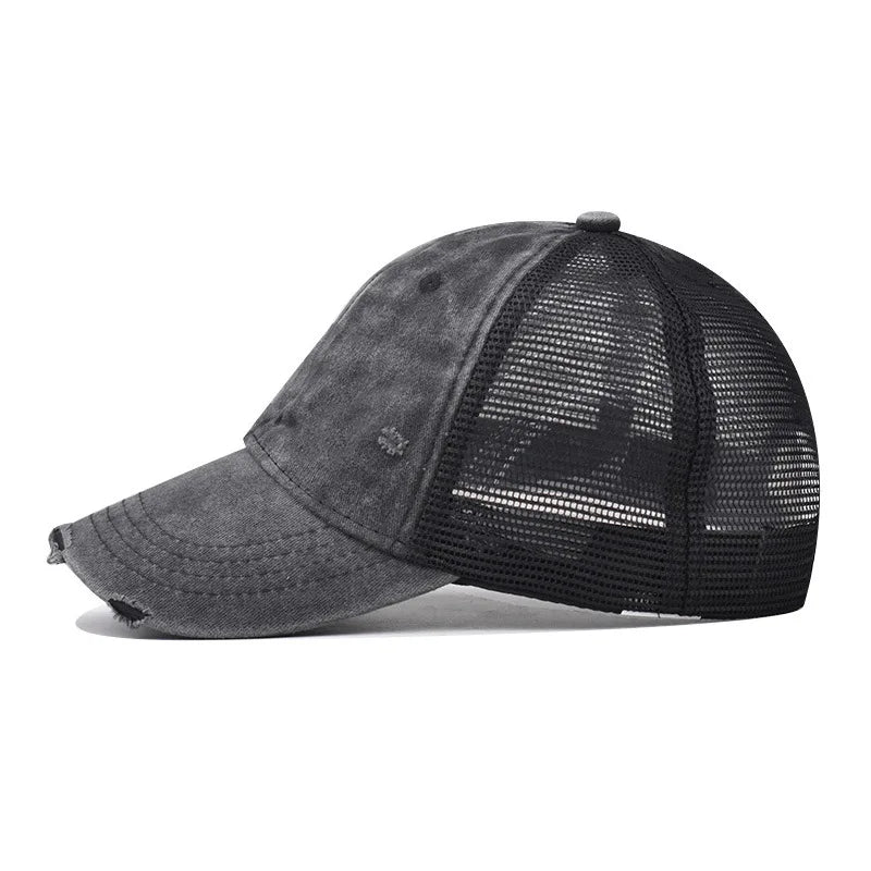 Washed Cotton Mesh Breathable Baseball Cap / Old Ripped Caps Men and Women