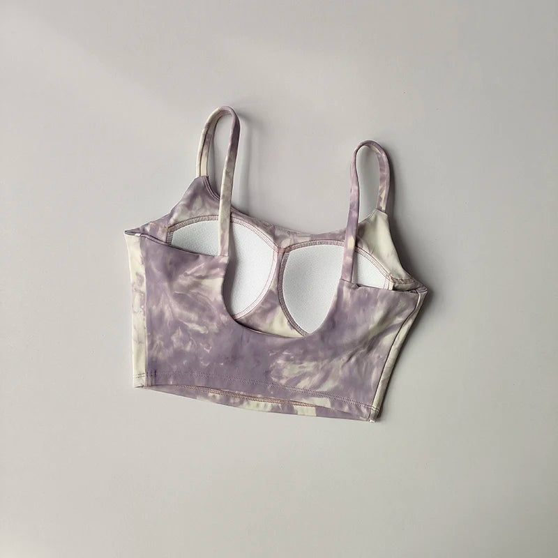 Tie-dyed One-piece Cup Sports Bra/ Women's High Shock-proof Running Top