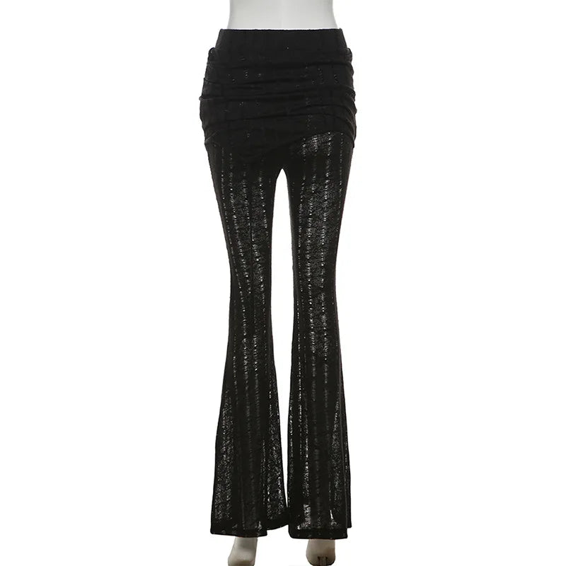 Goth Dark Solid High Waist Pants/ Holes See Through Trousers (Victorious HoloEdge)
