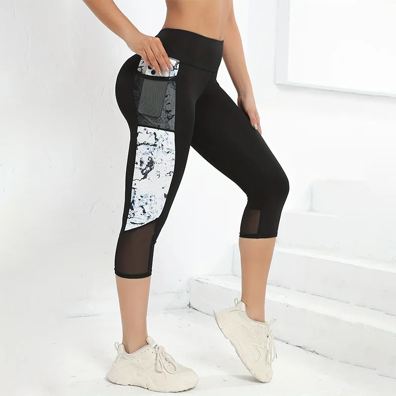 Marble Print Sports Leggings With Pockets (Victorious AetherFrame)