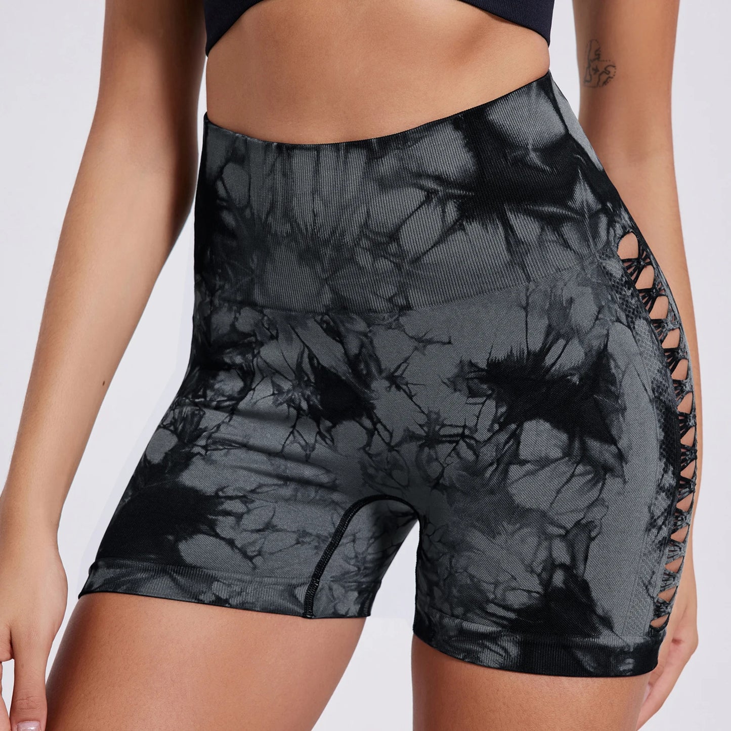 Women Tie Dye Hollow Seamless Yoga Shorts (Victorious EvoCore Shorts)
