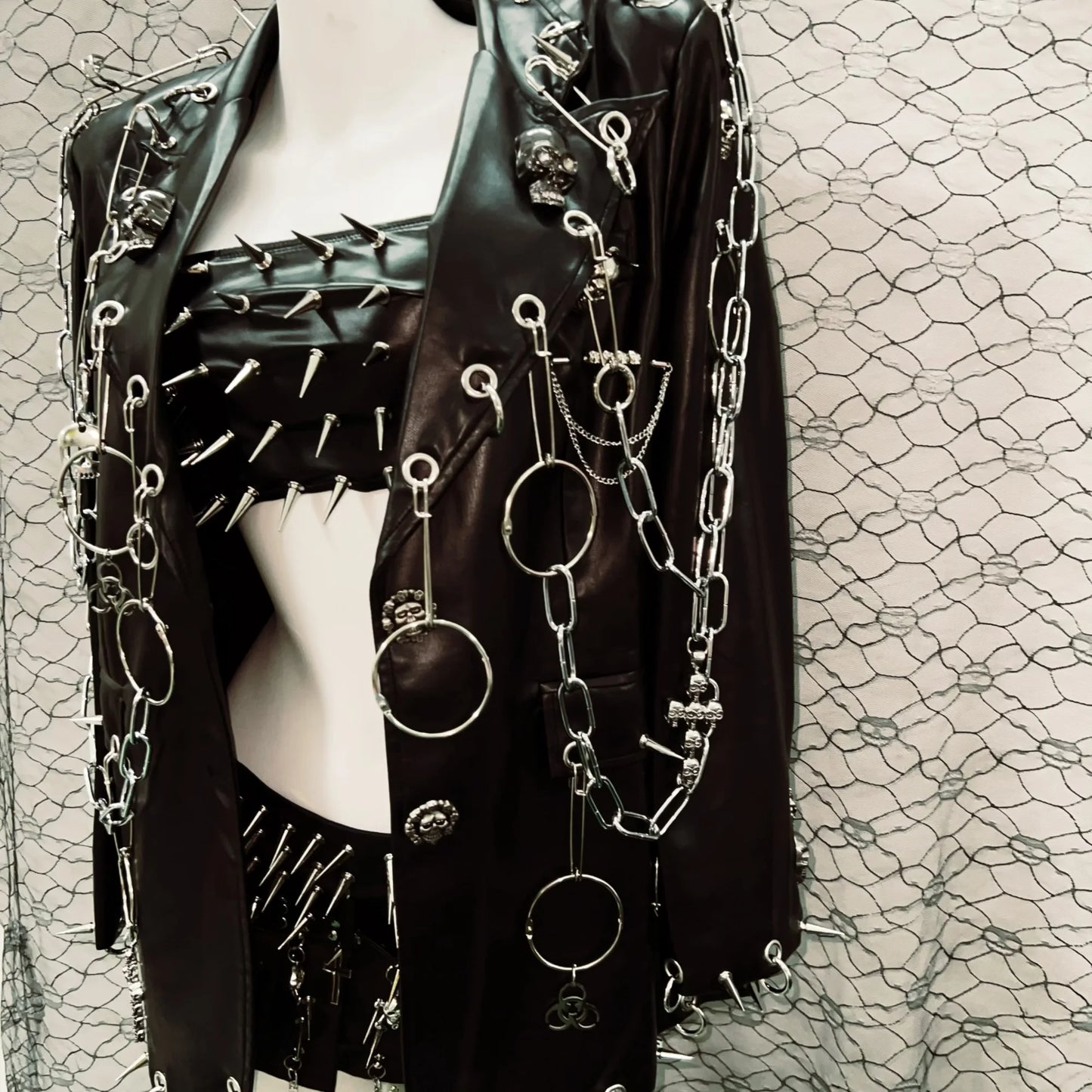 Gothic Style Outfit set with Spikes and Chains/ Full Goth Outfit