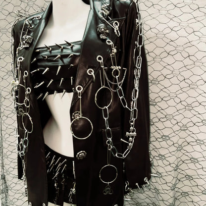 Gothic Style Outfit set with Spikes and Chains/ Full Goth Outfit