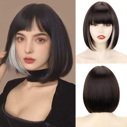 Pink Bob Synthetic wig /Short straight hair with bangs/ Multi-colored Cosplay Wig/ high temperature silk wig