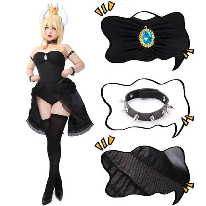 Bowsette Cosplay Costume Black Gothic Dress