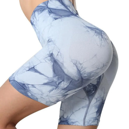 Seamless Tie Dye Sport Shorts / Elastic Scrunch High Waist Gym Shorts