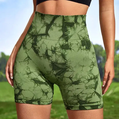 Seamless Tie Dye Sport Shorts / Elastic Scrunch High Waist Gym Shorts