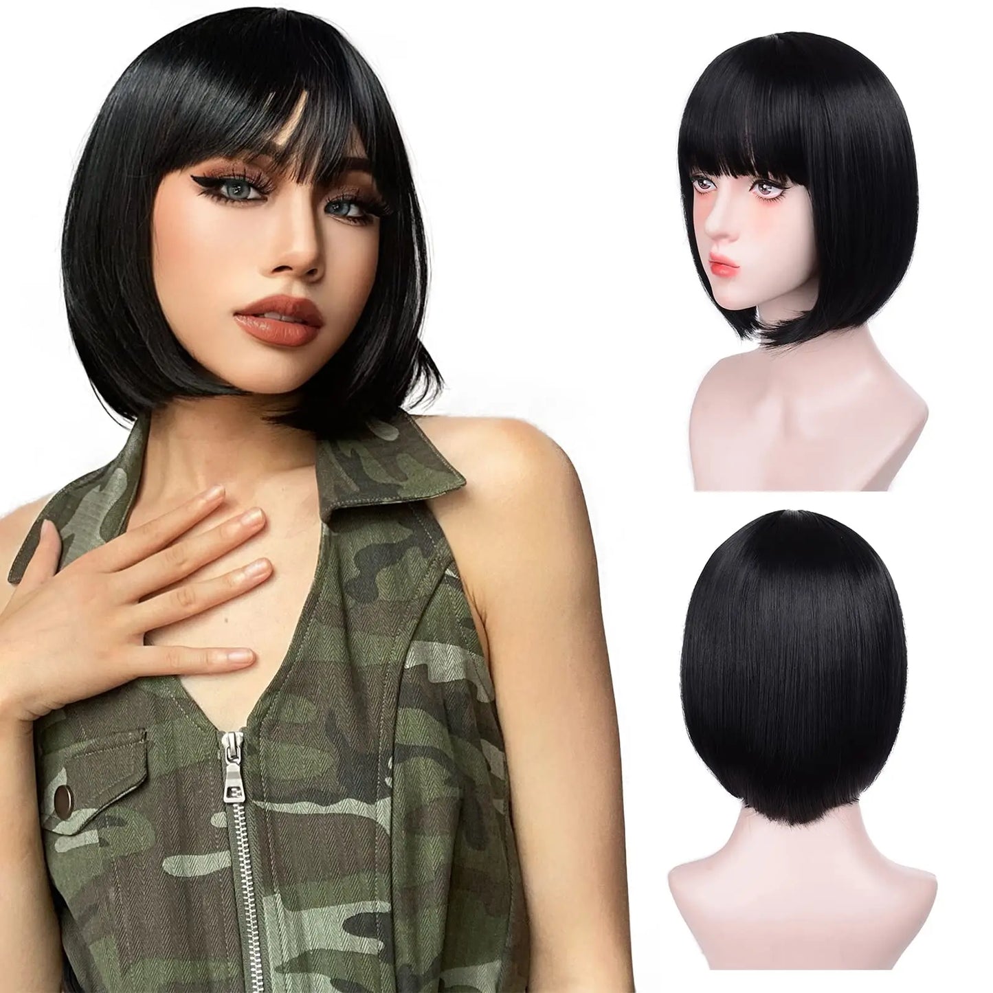 Pink Bob Synthetic wig /Short straight hair with bangs/ Multi-colored Cosplay Wig/ high temperature silk wig
