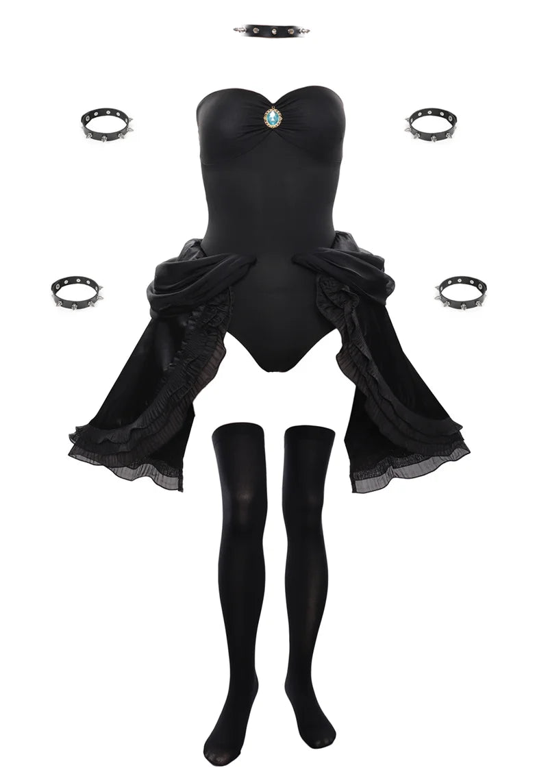 Bowsette Cosplay Costume Black Gothic Dress