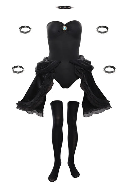 Bowsette Cosplay Costume Black Gothic Dress