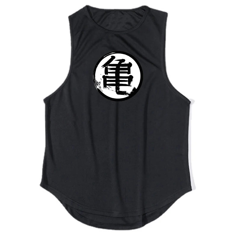 Japanese Turtle Script Printed Mens Gym Tank Top / Quick Dry Bodybuilding Tank Top