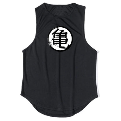 Japanese Turtle Script Printed Mens Gym Tank Top / Quick Dry Bodybuilding Tank Top