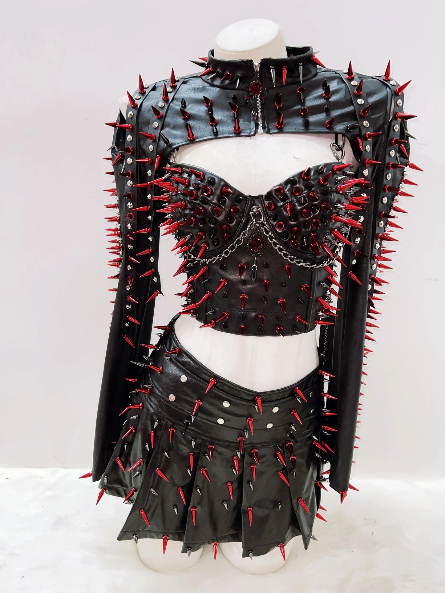 Gothic Full Outfit clothes  / Red Spikes and Black set