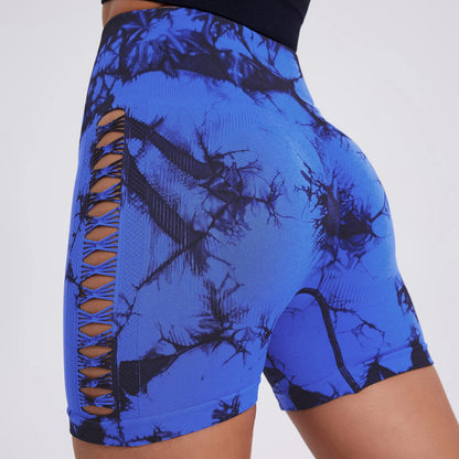 Women Tie Dye Hollow Seamless Yoga Shorts (Victorious EvoCore Shorts)