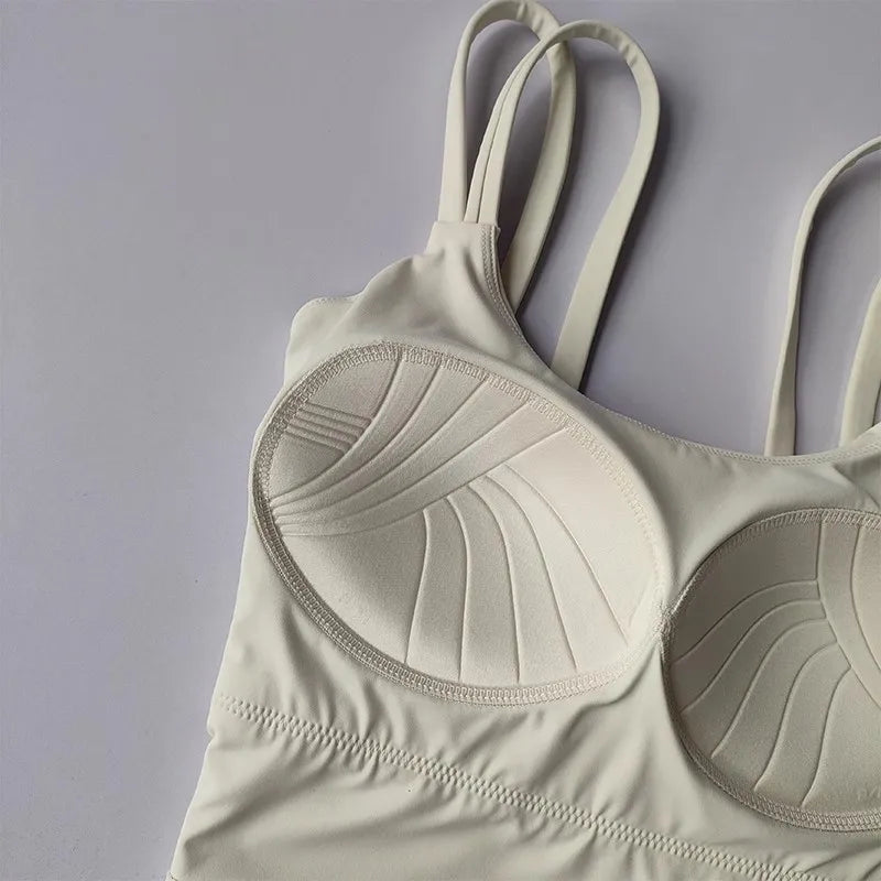 Women's Back knotted Sports Bra / High Impact Gym (Victorious Titanium Mesh)