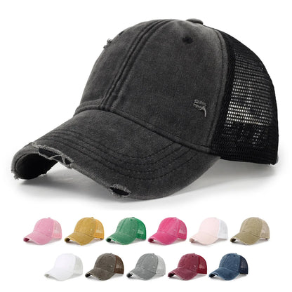 Washed Cotton Mesh Breathable Baseball Cap / Old Ripped Caps Men and Women