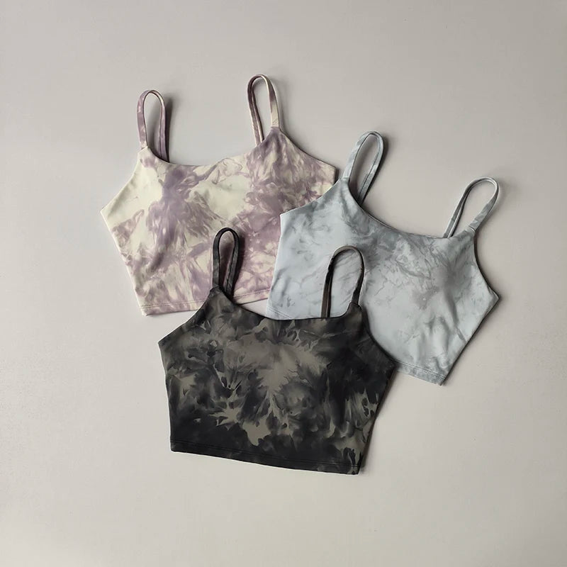 Tie-dyed One-piece Cup Sports Bra/ Women's High Shock-proof Running Top