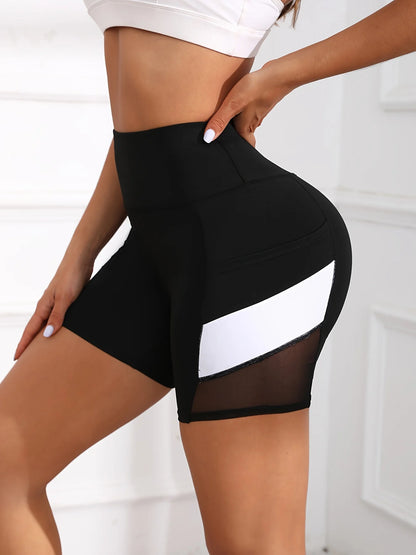 High Waisted Mesh Color blocked Yoga Shorts with Pockets (Victorious Cyber Halo Shorts)