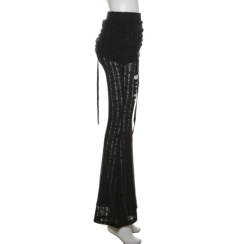 Goth Dark Solid High Waist Pants/ Holes See Through Trousers (Victorious HoloEdge)