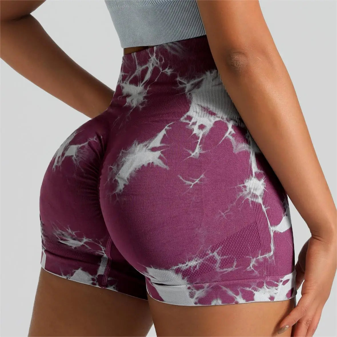 Seamless Tie Dye Sport Shorts / Elastic Scrunch High Waist Gym Shorts