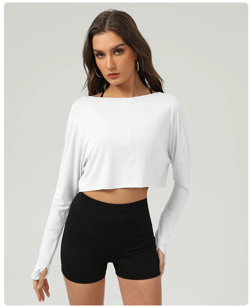 Yoga Shirts Women Long Sleeve Hollow Out Backless Crop Top (Victorious NeuraFit)