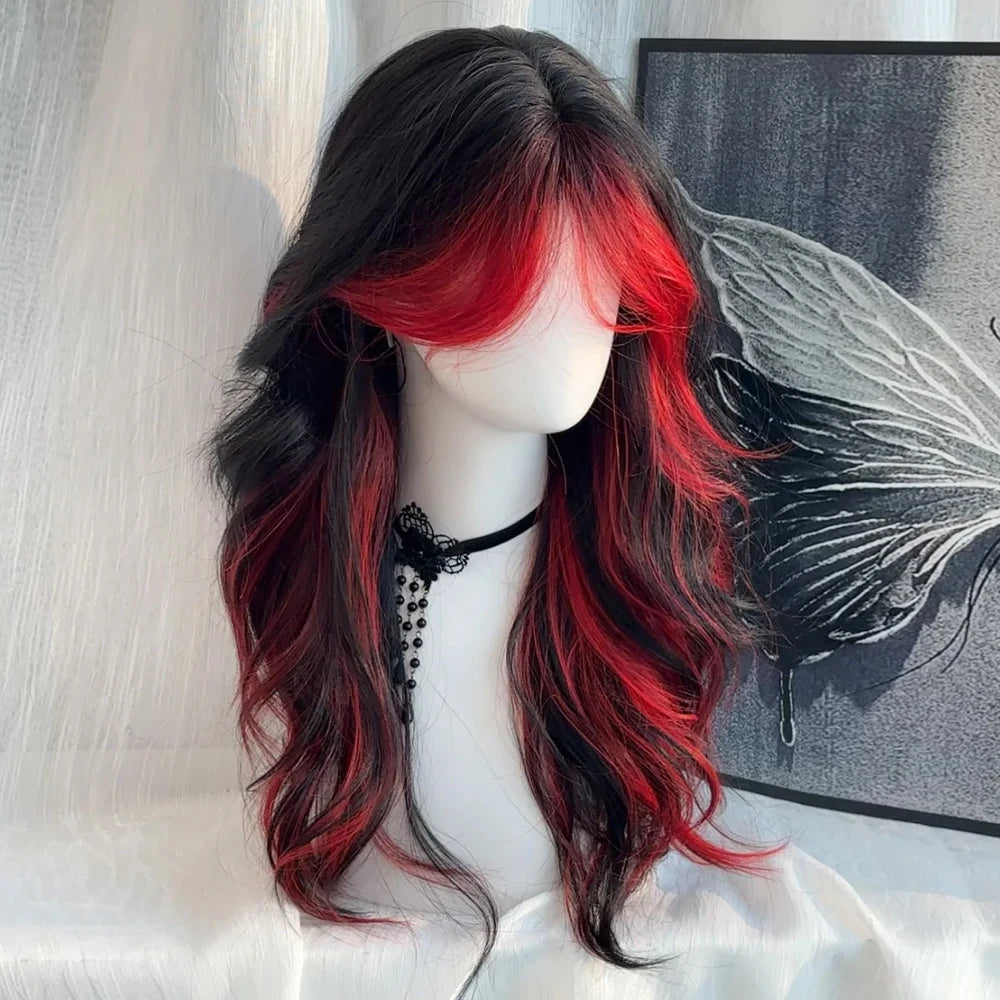 Black Ombre Red Layered Wig/Synthetic Long Wavy Lolita/ Kawaii Wig