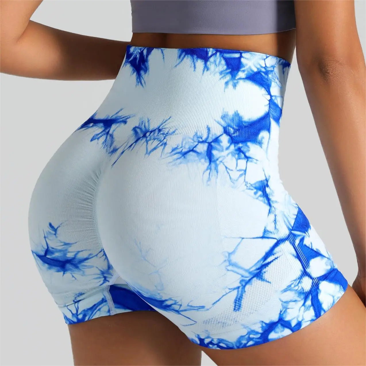 Seamless Tie Dye Sport Shorts / Elastic Scrunch High Waist Gym Shorts