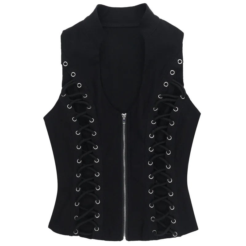 Goth Dark Punk Sleeveless Corn Bandage Vest / Women's Gothic Techwear (Victorious Nocturne Valor Vest)