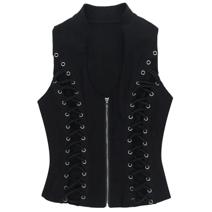 Goth Dark Punk Sleeveless Corn Bandage Vest / Women's Gothic Techwear (Victorious Nocturne Valor Vest)