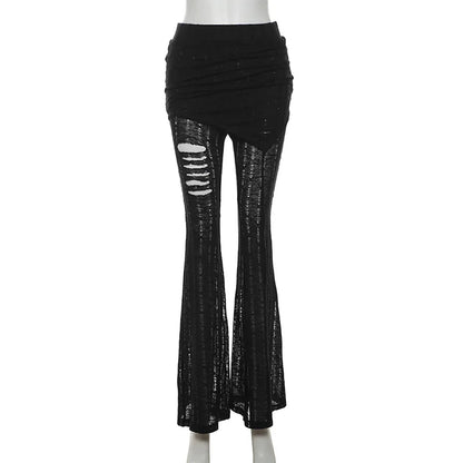 Goth Dark Solid High Waist Pants/ Holes See Through Trousers (Victorious HoloEdge)