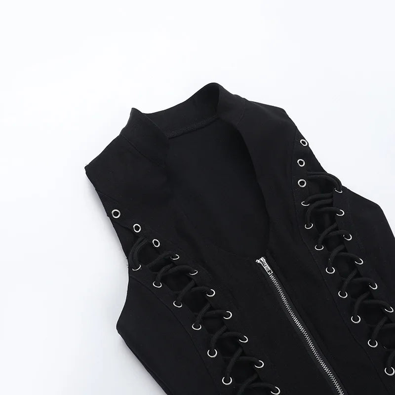 Goth Dark Punk Sleeveless Corn Bandage Vest / Women's Gothic Techwear (Victorious Nocturne Valor Vest)