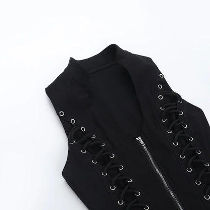 Goth Dark Punk Sleeveless Corn Bandage Vest / Women's Gothic Techwear (Victorious Nocturne Valor Vest)