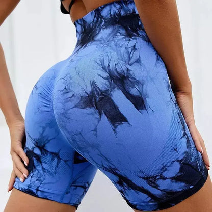 Seamless Tie Dye Sport Shorts / Elastic Scrunch High Waist Gym Shorts