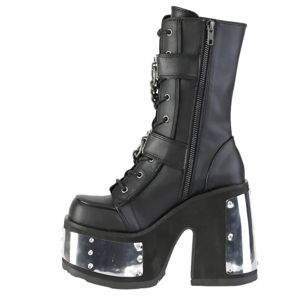 Gothic Skeleton Hand Rivets Chain Boots / Women's Round Toe Silver Platform Boots