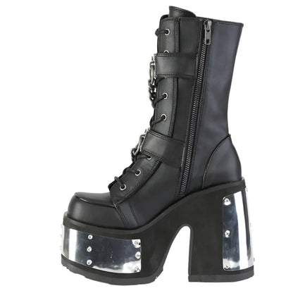 Gothic Skeleton Hand Rivets Chain Boots / Women's Round Toe Silver Platform Boots