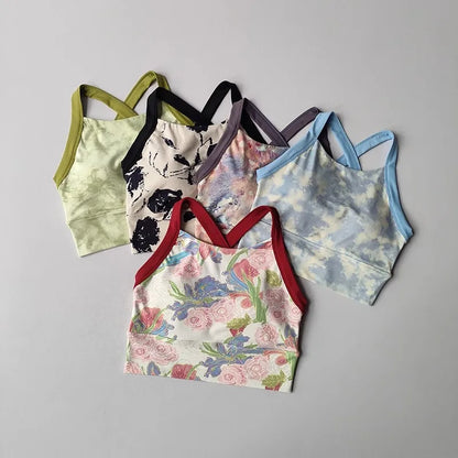 Women Cross Strap Nature Pattern Sports Bra/ Yoga Gym Crop Top