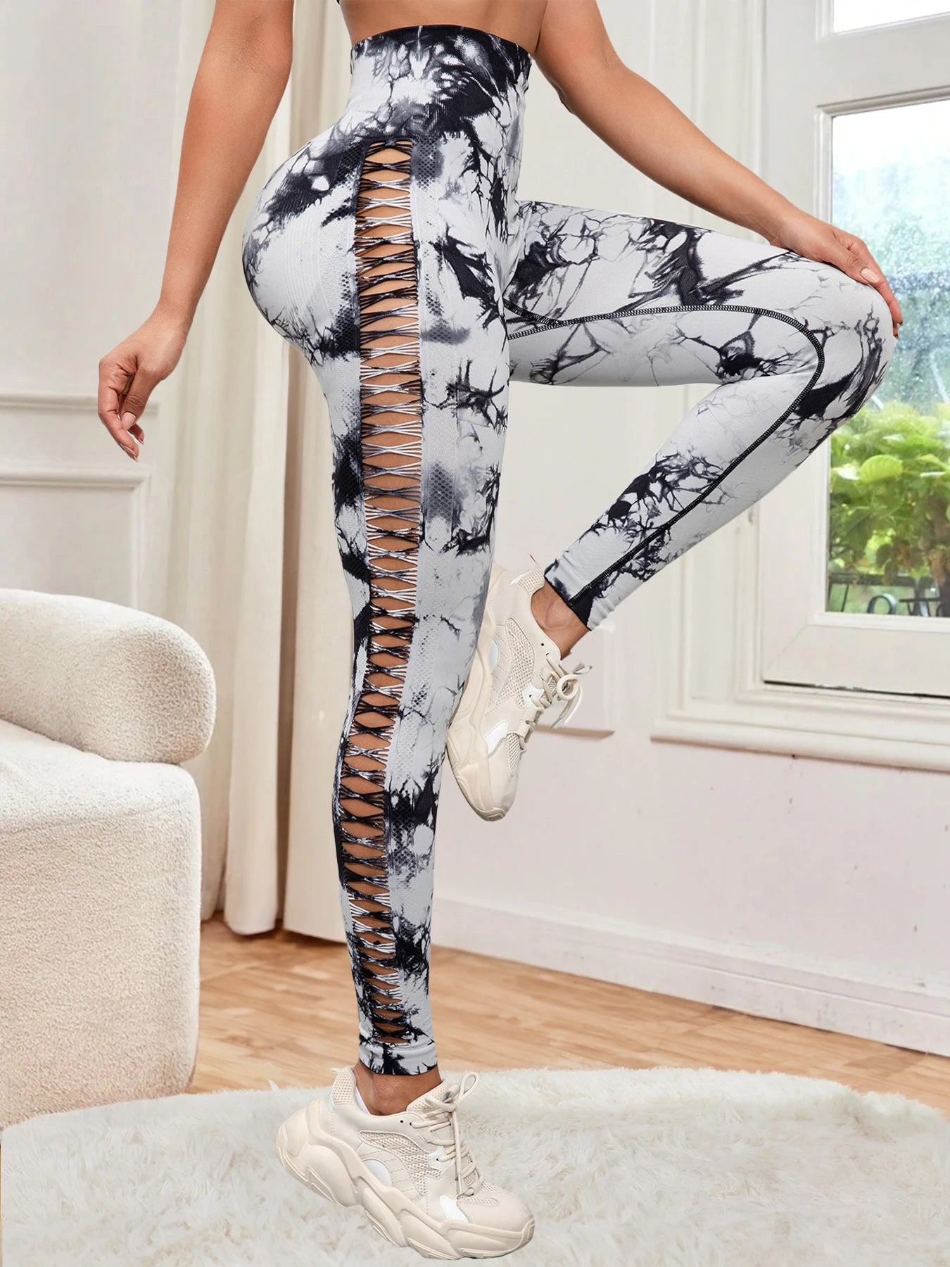 Women Seamless Tie Dye Hollow out Sports Pant Yoga