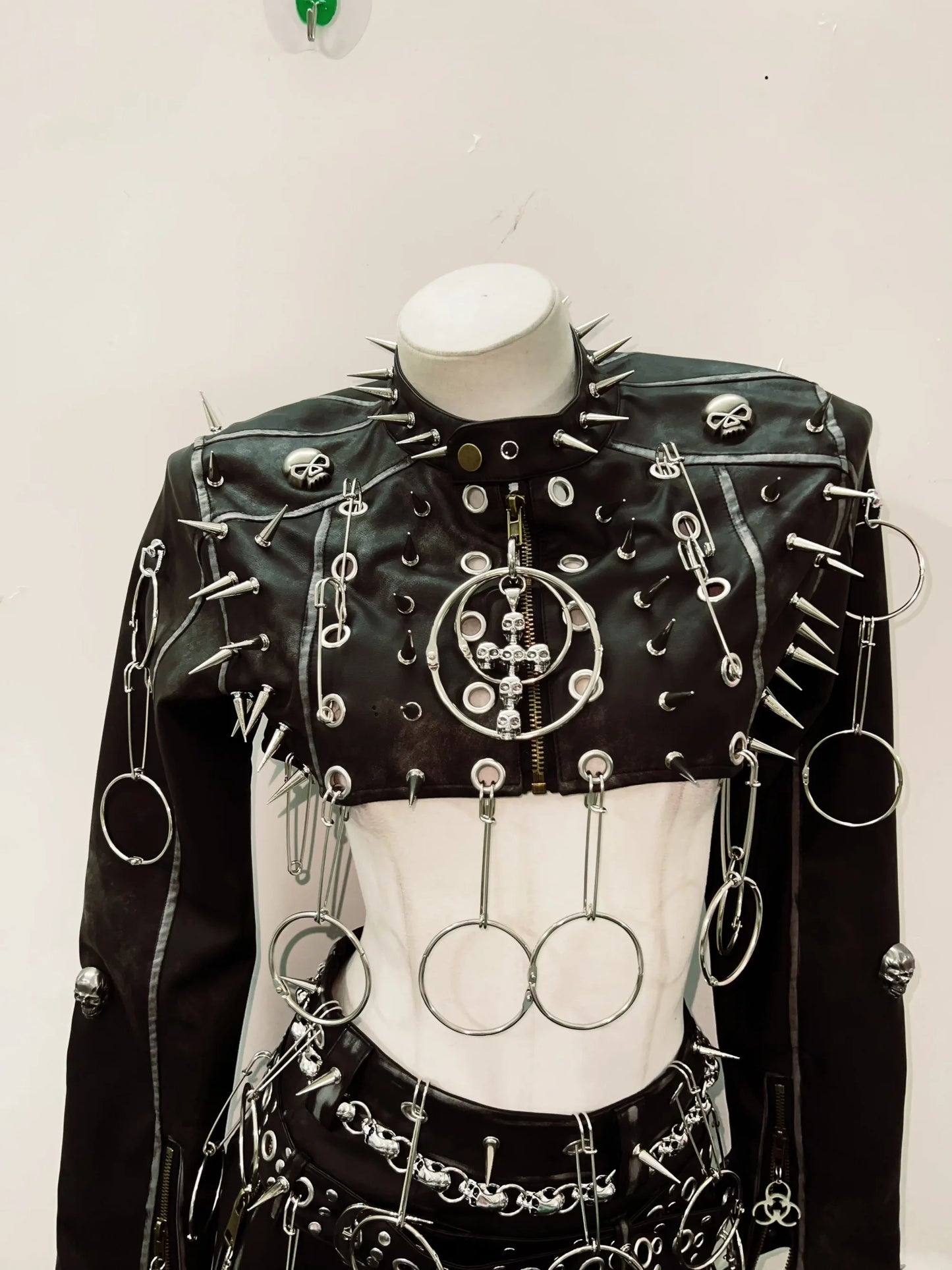Punk Jacket Leather & Skirt /Full Set Gothic Spikes Outfit
