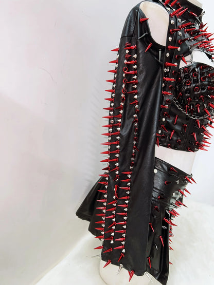 Gothic Full Outfit clothes  / Red Spikes and Black set