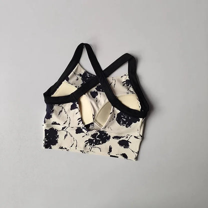 Women Cross Strap Nature Pattern Sports Bra/ Yoga Gym Crop Top