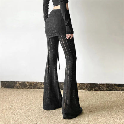 Goth Dark Solid High Waist Pants/ Holes See Through Trousers (Victorious HoloEdge)