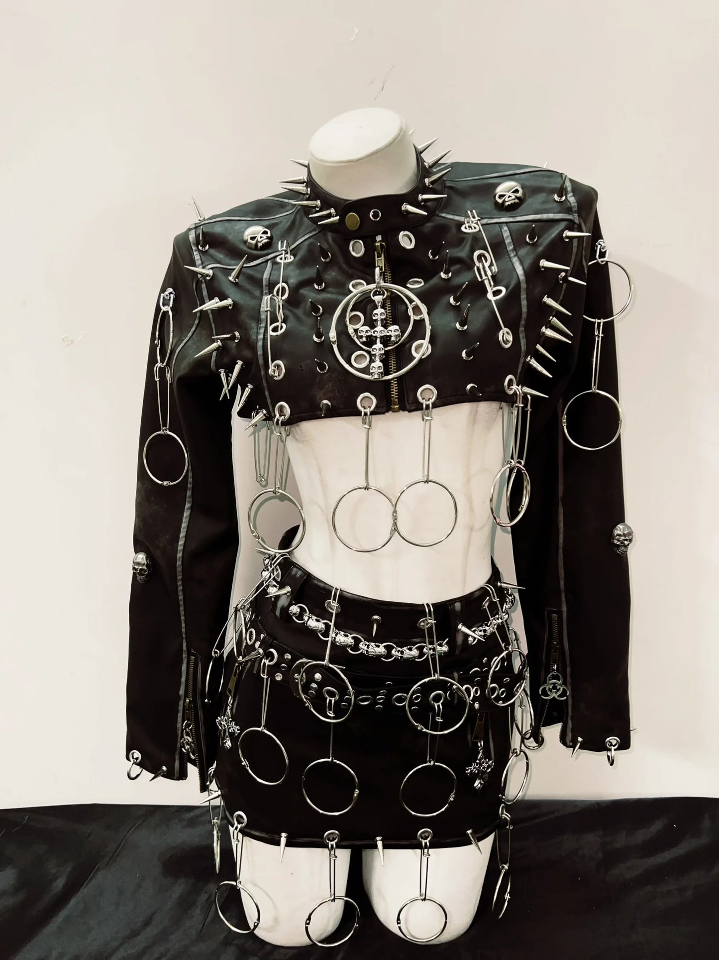 Punk Jacket Leather & Skirt /Full Set Gothic Spikes Outfit