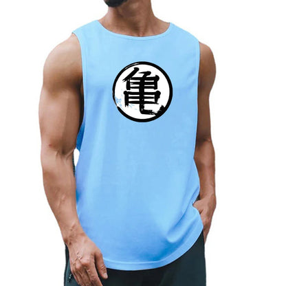 Japanese Turtle Script Printed Mens Gym Tank Top / Quick Dry Bodybuilding Tank Top