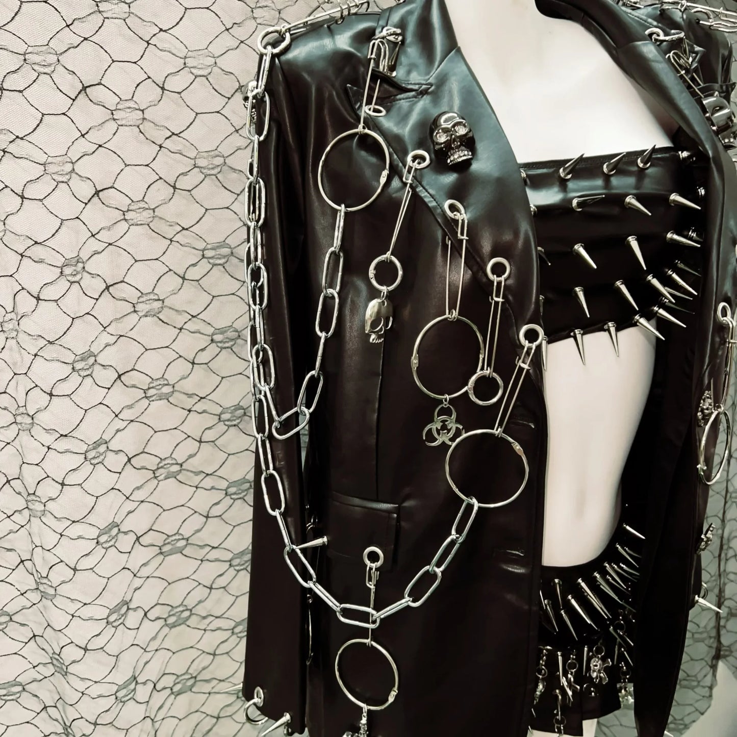 Gothic Style Outfit set with Spikes and Chains/ Full Goth Outfit